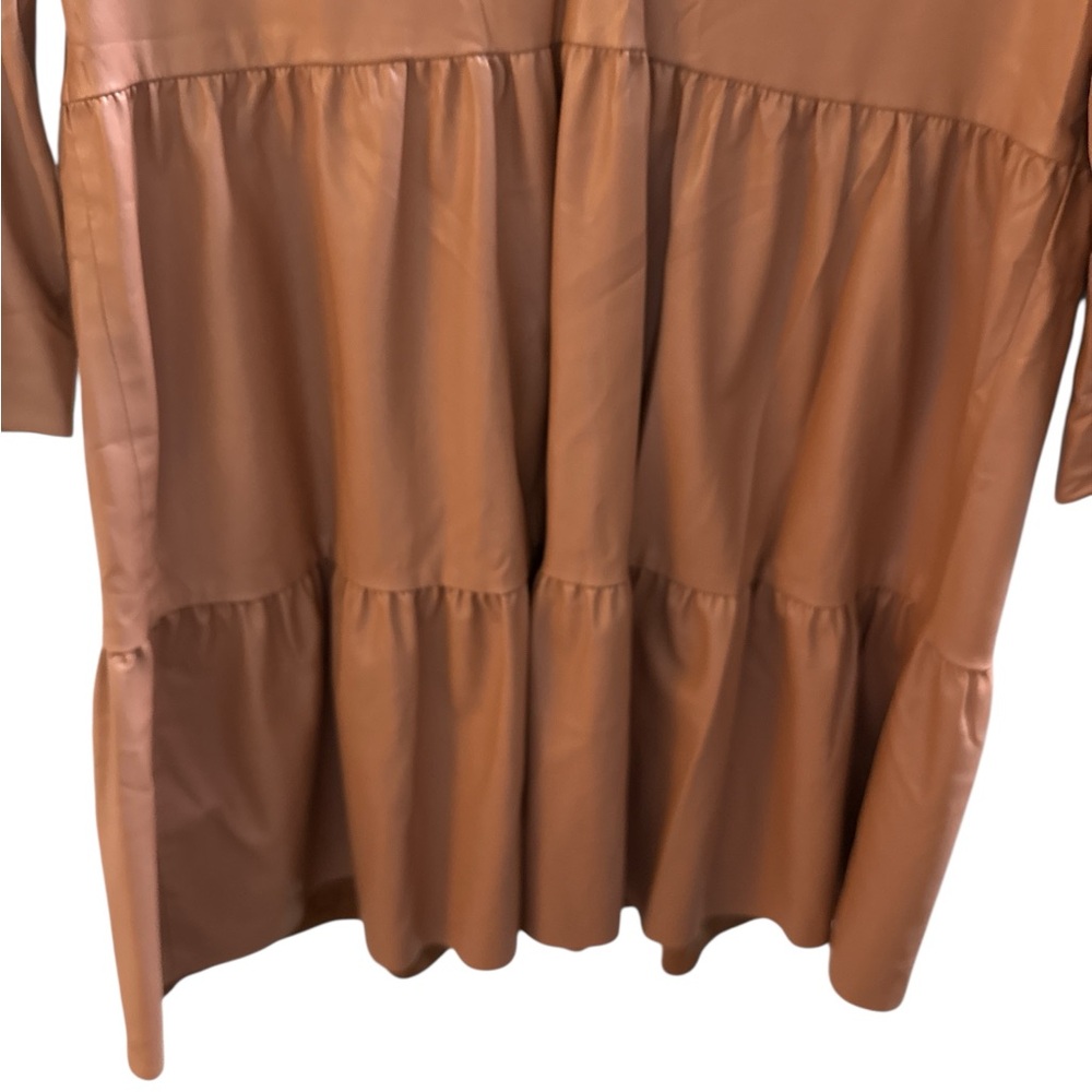 Zara AW21 Beige-Pink Vegan Leather V Neck Short Tiered Dress Size XS - Picture 6 of 6